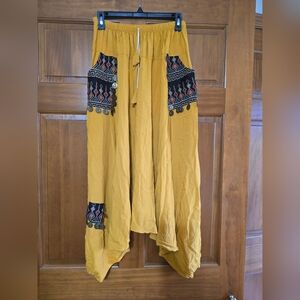 Bohemian-Style Wide-Leg Pants. Harem or Palazzo Pants In Mustard Yellow.